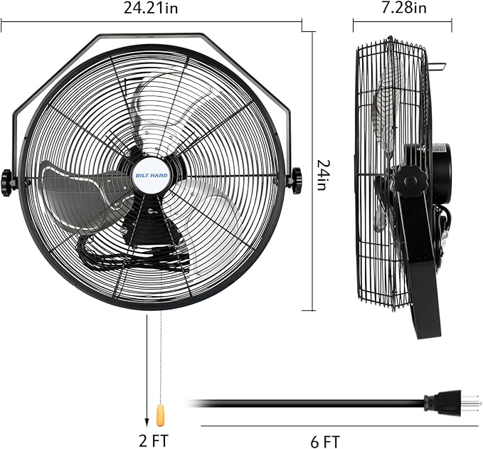 BILT HARD 20 inch Industrial Wall Fan, 4600 CFM, 3-Speeds High Velocity Wall Mount Fan with Sealed Motor, 2 Pack