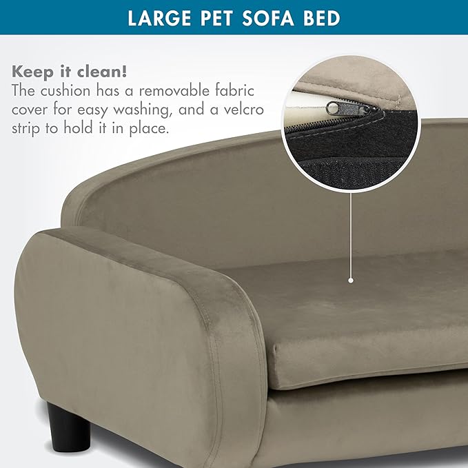 Paws & Purrs Multi-Cat Sofa Bed – 41.5″ Wide Elevated Pet Couch with 3″ Foam Mattress, Removable Machine-Washable Cover – Stylish Indoor Pet Furniture for Two or More Cats and Dogs, Ash