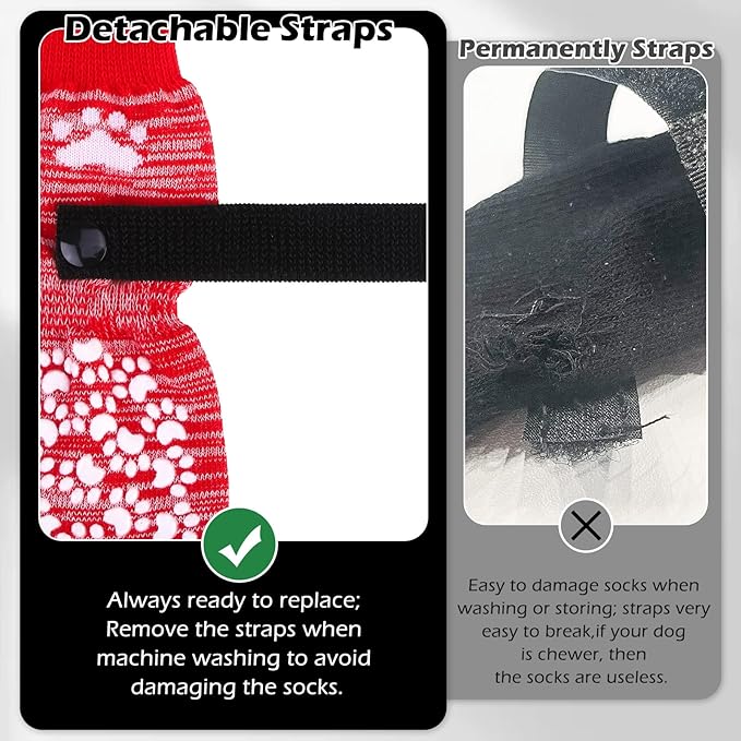 EXPAWLORER Anti Slip Dog Socks to Prevent Licking Paws, Dog Shoes for Hot Pavement, Dog Booties for Small Medium Large Senior Dogs, Traction Control Dog Boots & Paw Protectors for Hardwood Floors-Red