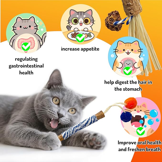 Catnip 4PCS Chew Stick with Wrapped Cotton Rope – Natural Dental Care Cat Toy for Teeth Cleaning & Gum Health, Satisfies Chewing Instincts, Safe & Long-Lasting Kitten Teething Toy