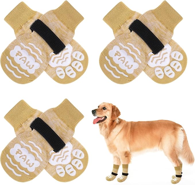 BEAUTYZOO Anti Slip Dog Socks for Small Medium Large Dogs with Grips Straps on Hardwood Floor Protection Wear, Traction Control 3 Pairs Double Side Paw Protector to Prevent Licking for Girl or Boy