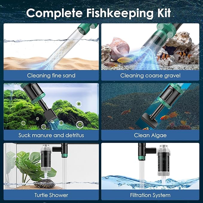 AKKEE Aquarium Vacuum Gravel Cleaner, 8 in 1 Multifunctional 36W Fish Tank Gravel Cleaner Vacuum for Water Changer Wash Sand Water Filter Circulation Waterproof Aquarium Vacuum Cleaner Timed Off