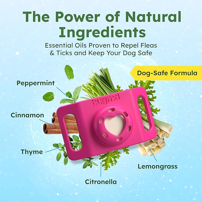 BugMD Paw Guardian Flea & Tick Pendant (2-Pack) with AirTag Holder – Plant-Based Flea & Tick Prevention for Dogs – Pet Collar Tag & GPS Tracker Holder for Dogs – Pink