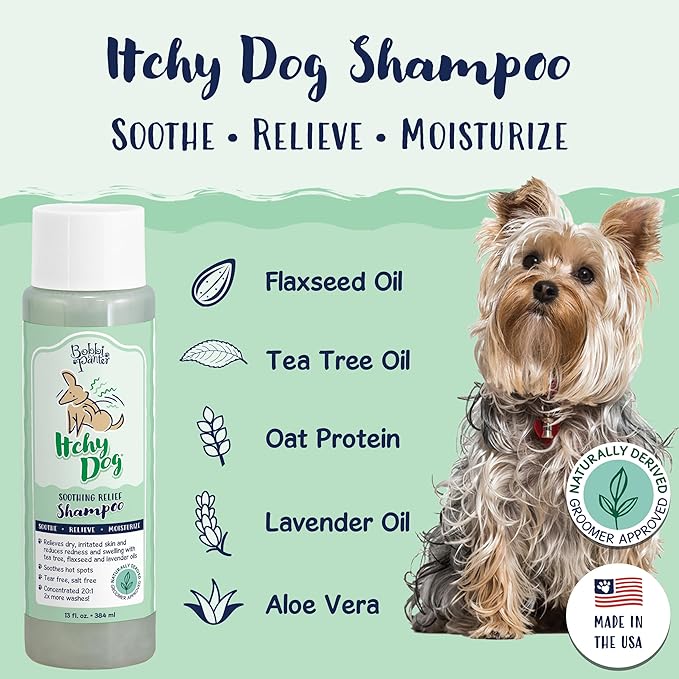 Bobbi Panter Dog Shampoo - Made in USA - All Natural Formula for Itch Relief & Soothing Skins, Concentrated 16:1 for Professional Groomers - Green Apple Scent, 13 Oz (Case of 12)