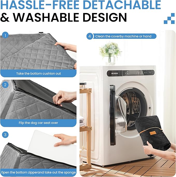 Dog Car Seat for Medium Dogs - Pet Car Seat with 2 Safety Straps & Waterproof Padding, Portable Pet Carrier for Cars, Trucks & SUVs, Comfortable Booster Bed for Pets Up to 55lbs (Black/Grey)