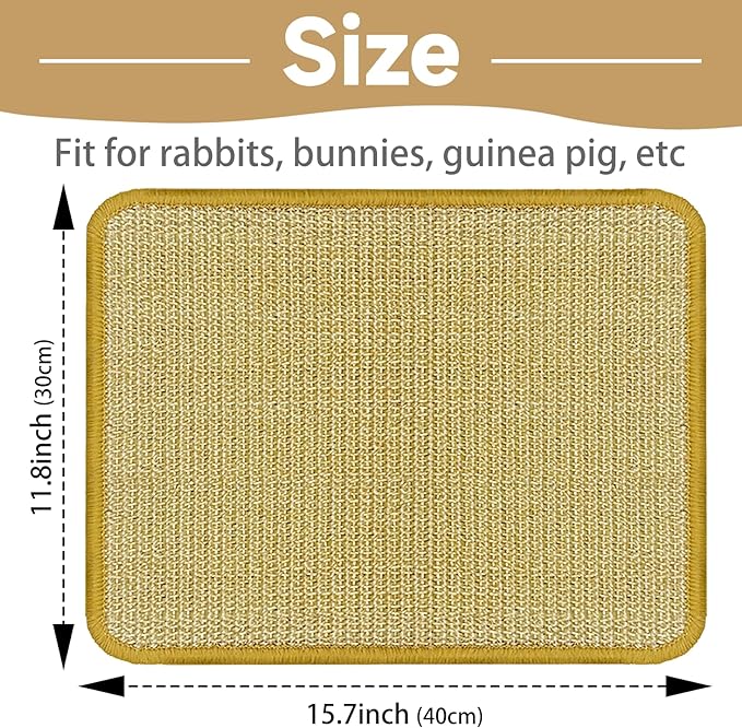 DYAUS Bunny Scratch Pad, Natural Sisal Rabbit Scratching Mat for Claws and Teeth Care, Indoor Bunny Chew Toys Bunny Bed for Biting Sleeping Nesting (1PC, 16x12in)
