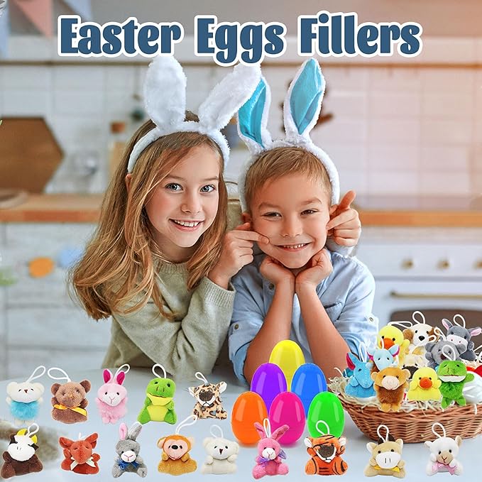 24 Packs Mini Plush Animals Toys, Animals Keychain Charms for Kids, Small Stuffed Animal Bulk for Kids, Easter Party Favors, Easter Basket Stuffers, Carnival Prizes, School Gifts