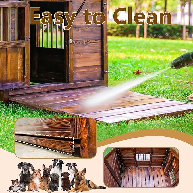 Dog House Outdoor, Solid Pine Wood Dog House with Waterproof Roof, Warm Spacious Pet House, Heavy Duty Animal Shelter for Large Breed Weatherproof, 4XL