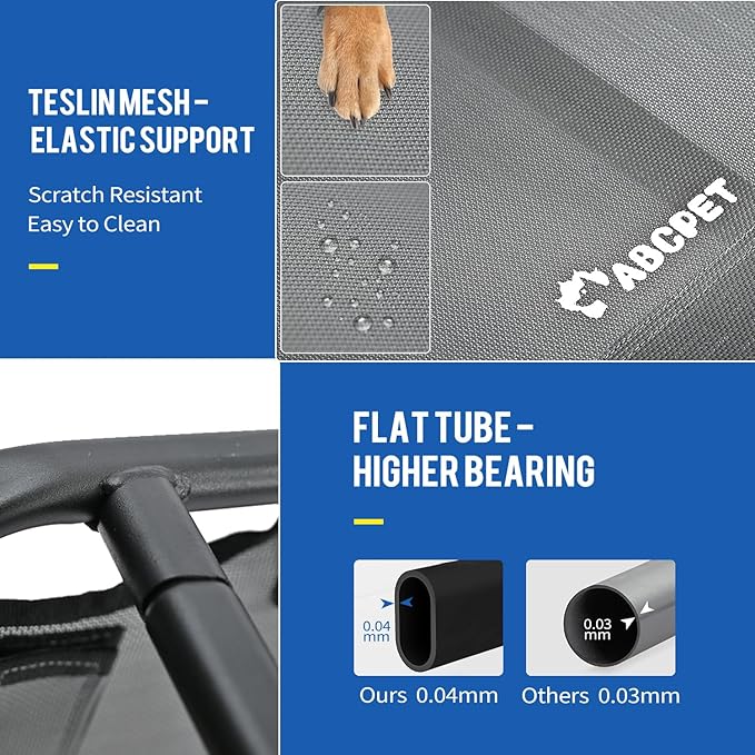 Elevated Dog Beds Extra Large Raised Dog Cots Outdoor Dog Bed Waterproof Pet Cots Stable and Easy Assembly, Teslin Fabric with 1.2mm Thick Iron Frame, Breathable, Ultra-Sturdy，Grey, 54*37*8.7