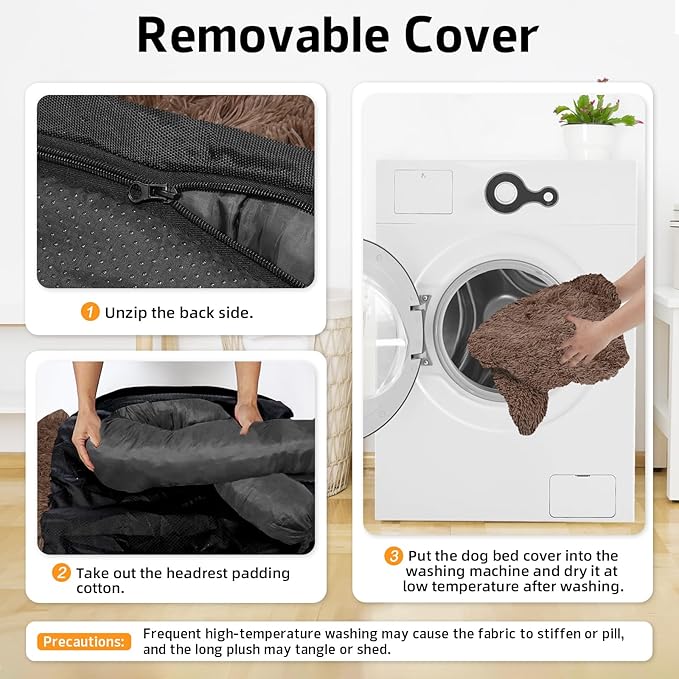 GGIB Calming Dog Bed Fluffy Plush Dog Mat for Furniture Protector with Removable Washable Cover for Large Medium Small Dogs and Cats (Extra Large (53x39.3x6), Coffee)