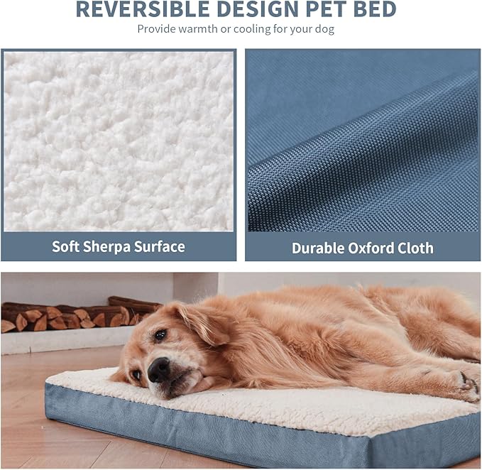 Medium Dog Bed for Medium/Small Dogs, Orthopedic Dog Beds with Removable Washable Waterproof Cover, Egg Crate Foam Pet Bed Mat, Blue White