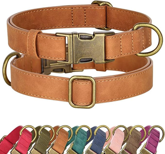 Didog Soft PU Leather Dog Collar, Stylish Quick Released Dog Collars for Large Dogs, Easy Clean Adjustable Pet Collar for Daily Walking, Light Brown, XL Fit 17-27" Neck