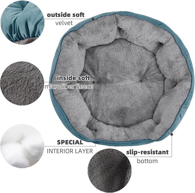 Asvin Medium Dog Bed for Medium Dogs, Cat Beds for Indoor Cats, Pet Bed for Puppy and Kitty, Extra Soft & Machine Washable with Anti-Slip & Water-Resistant Oxford Bottom, Teal, 25 inches