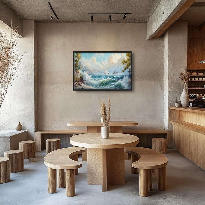 Framed Large Sailboat Wall Art for Living Room, Oversized Sea Coastal Wall Decor Beach Nautical Canvas Painting Seascape Pictures Home Decoration for Living Room Bedroom Office 36"x24"