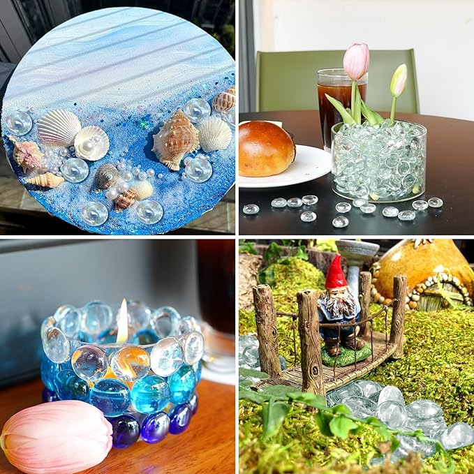 5LB Clear Flat Glass Marbles for Vases, Gemstone Beads Vase Filler Decorative Glass Pebbles for Fish Tank, DIY Crafts, Aquarium Decor Rocks