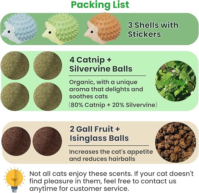 6 Pcs Catnip Ball Toys with Rubbing Shell, Lickable Roller Catnip Toys for Cats Chew, Edible and Refillable Kitten Toys, Teeth Cleaning Dental Indoor Cat Treats Toys, 3 Shells 6 Balls