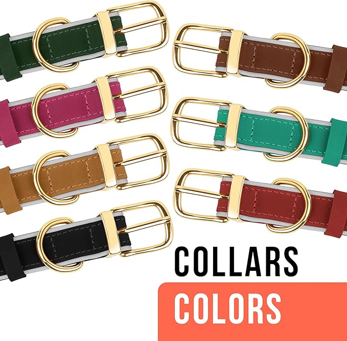OOPSDOGGY Reflective Geniune Leather Airtag Dog Collar Soft Padded Collars for Small Medium Large Breed Dogs Puppy, 4 Sizes, 7 Colors (Red, Small, 9"-12")