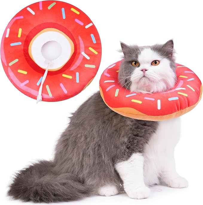 Cat Cone Collar Soft, Cat Recovery Collar for Wound Healing Cute Cat Donut Adjustable Cat Cones to Stop Licking Comfortable Lightweight Neck Elizabethan Collars for Cats Kittens After Surgery