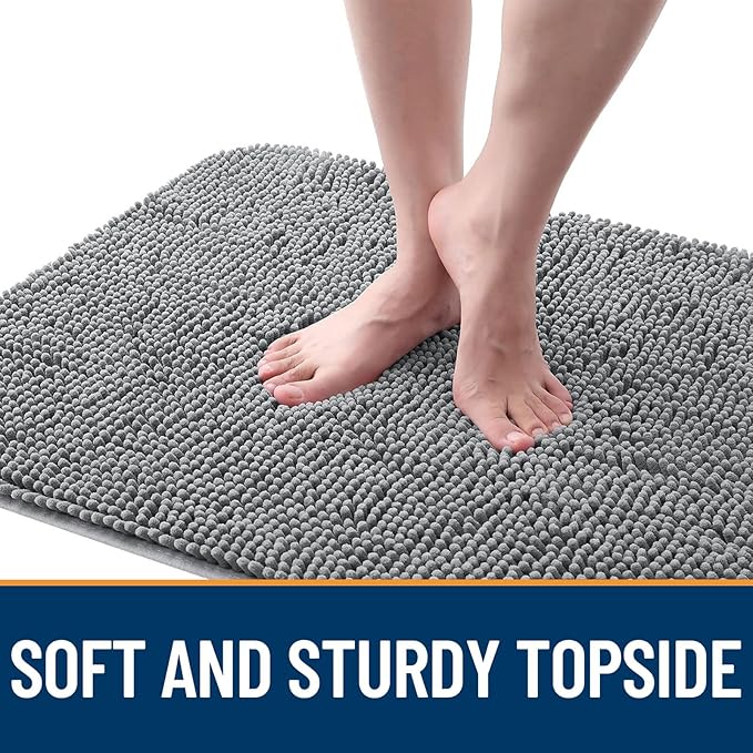 OLANLY Dog Door Mat for Muddy Paws 59x24, Absorbs Moisture and Dirt, Absorbent Non-Slip Washable Doormat, Quick Dry Chenille Mud Mat for Dogs, Entry Indoor Entryway Carpet for Inside Floor, Grey