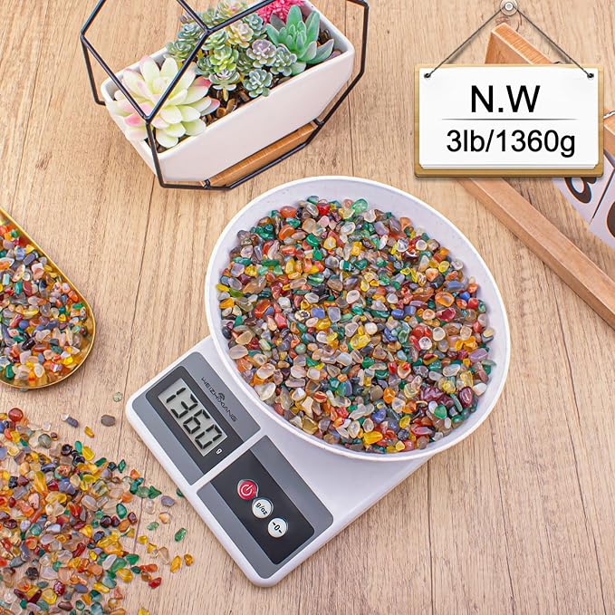 Colorful Agate Crystal Stones Crushed Quartz Chips Bulk 3 Lb, Natural Polished Tumbled Gemstones Gravel Rocks for Aquarium, Garden and Home Decoration