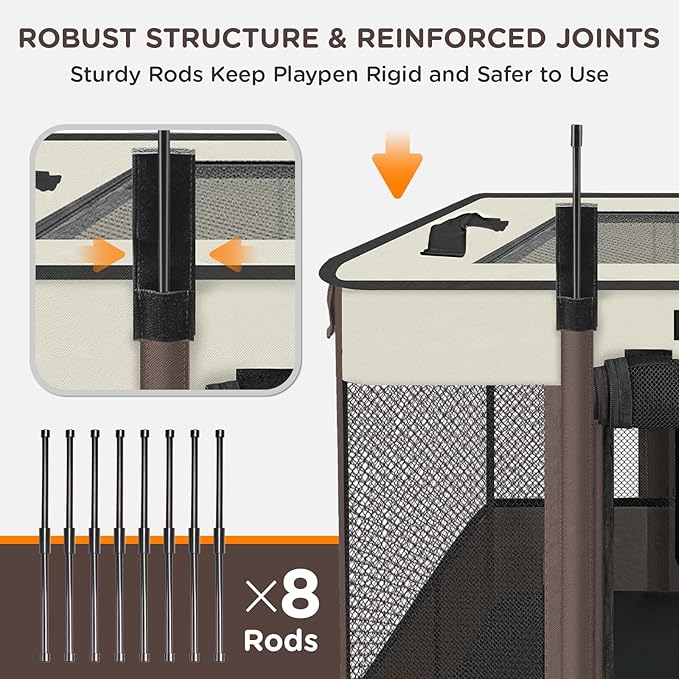 Foldable Pet Kitten Playpen, Upgrade Waterproof Portable Cat Dog Playpen Kennel Tent for Small Dog Cat, Removable Shade Cover, Indoor Outdoor Use for Small Pet, Brown