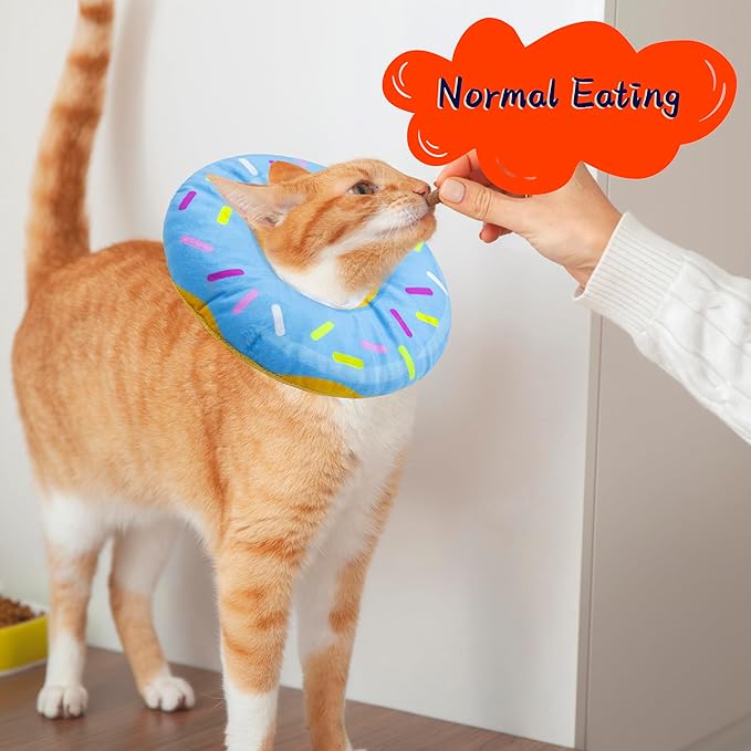 Cat Cone Collar Soft, Adjustable Cat Recovery Collars Kitten Cones to Stop Licking, Cute Donut E Collar After Surgery, Anti-Lick Wound Healing Elizabethan Collar for Kittens(Donut Blue, Medium)