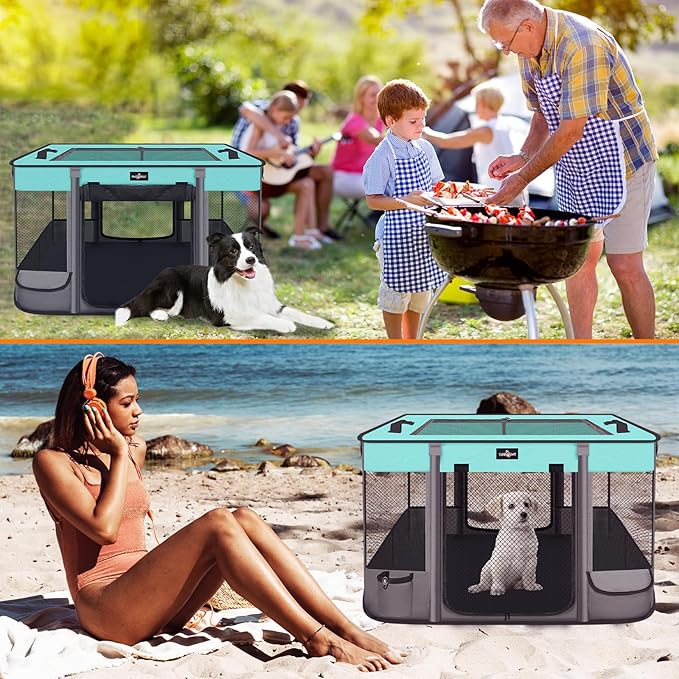 Foldable Pet Kitten Playpen, Waterproof Portable Pet Cat Dog Playpen Kennel Tent for Small Dog Cat, Removable Shade Cover, Come with Free Carrying Case, Indoor Outdoor Use for Small Animals, BlackTeal