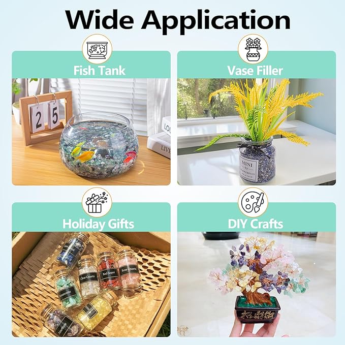 Crystals Chips Bulk Crushed Quartz Lapis Lazuli Stones 0.5 Lb/230g, Natural Irregular Shaped Healing Gravels Pebbles Decorative Stones for Fish Tank||Vase Filler|Succulent Plants Decor