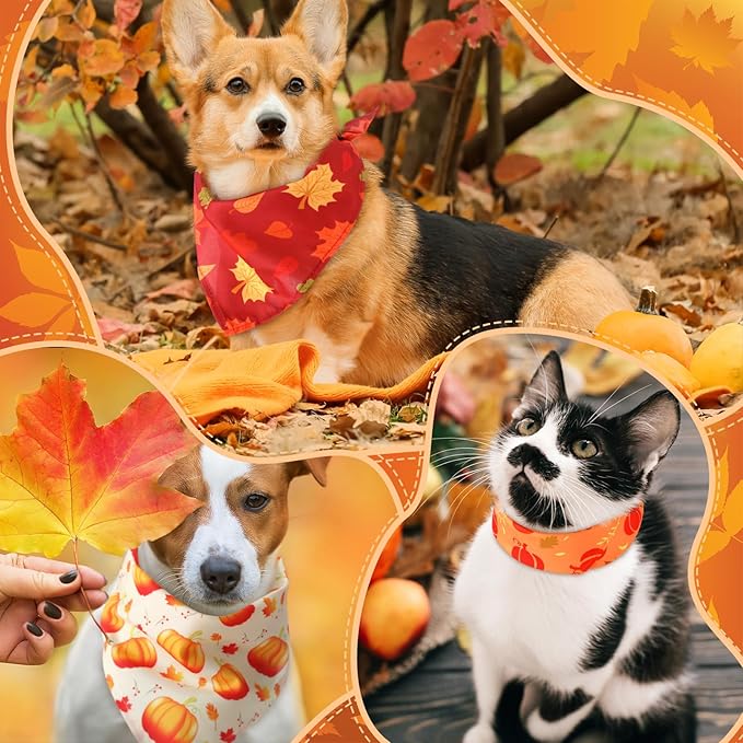 Chunful 30 Pcs Fall Bandanas for Dogs Autumn Dog Bandanas with Maple Leaves Pumpkin Patterns Soft Bibs Adjustable Triangle Doggie Scarf for Small Medium Large Pet Fall Costume 25.6 x 17.7 x 17.7 Inch