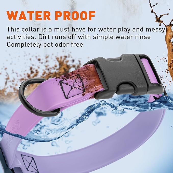 Dogline Biothane Waterproof Dog Collar with Quick Release Buckle Strong Coated Nylon Webbing with Odor- Proof for Easy Care Easy to Clean Fits Small Medium Large Dogs, Amethyst Purple 5/8" W 9-14" L