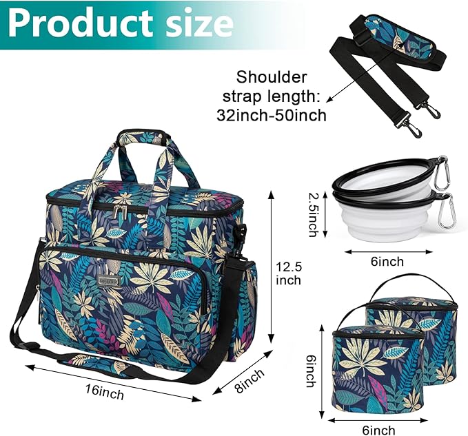 BAGLHER Dog Travel Bag, Pet Travel Bag (ALL Pet Travel Supplies), With 2 Pet Food Containers and 2 Collapsible Silicone Bowls; Essential Kits for Pet Travel Hawaii