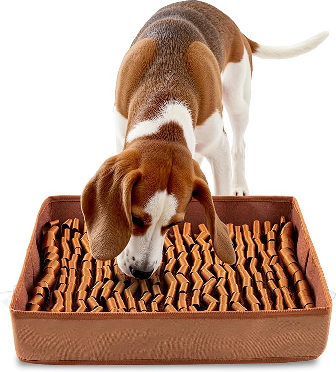 Snuffle Mat for Dogs, Dog Puzzle Mat, Interactive Dog Toys for Enrichment,Sniff Mats with Non-Slip Backing,Suitable for Breeds and Sizes of Dogs (Brown, 17" X 15")