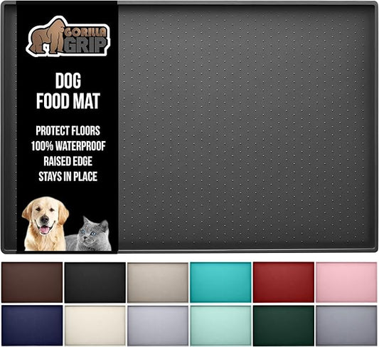 GORILLA GRIP 100% Waterproof Raised Edge BPA Free Silicone Pet Feeding Mat, Dog Cat Food Mats Contain Spills Protects Floors, Placemats for Cats and Dogs Water Bowl, Pets Accessories 16x10, Charcoal