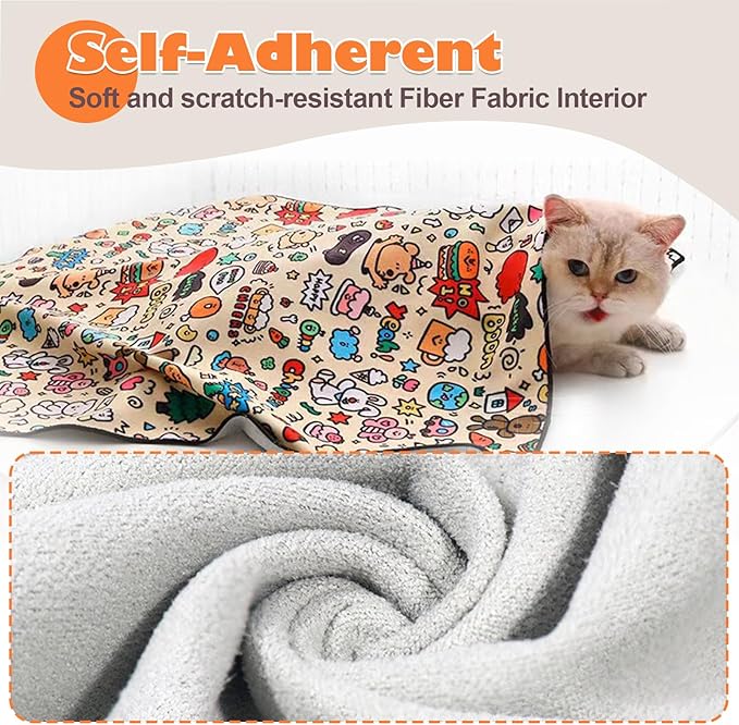Cat Grooming Wrap, Cat Wrap Self-Adherent, Anti-Scratch Anti-Bite, Anti-Escape Grooming Bag for Cats Nail Clipping, Ear Cleaning, and Teeth Brushing (27.6 × 27.6" Paw Prints)