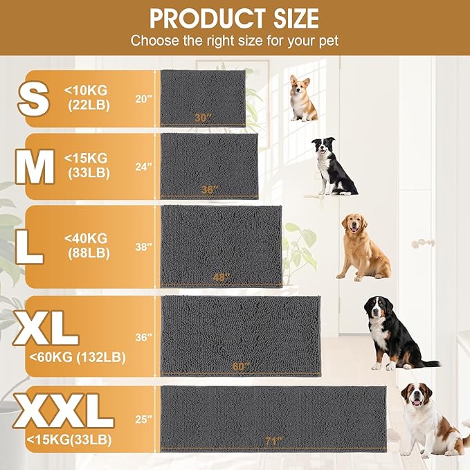 IM HOME Extra Large 60" x 36" Grey Dog Door Mats for Muddy Paws, Chenille Absorbent Dog Mat, Non Slip Heavy Mud Mat for Dogs, Soft Pet Bed Mat for Entryway, Mud Paws, Inside Floor