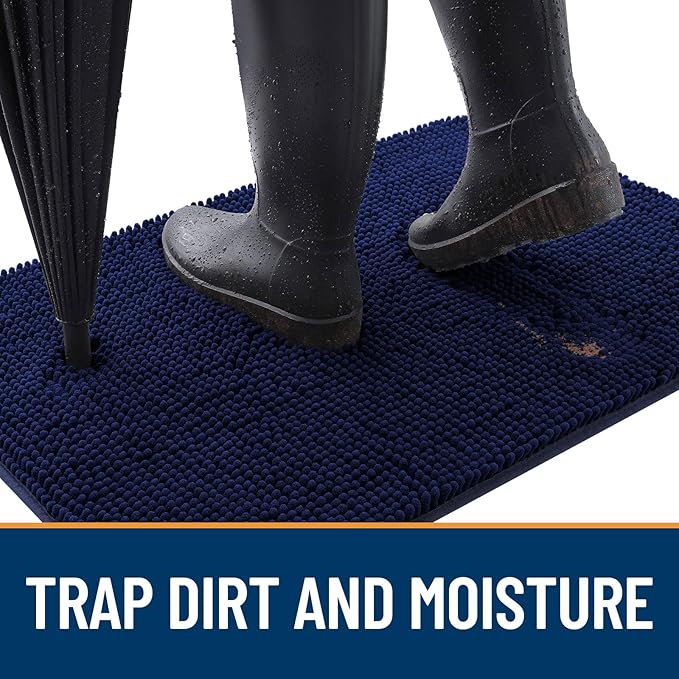 OLANLY Dog Door Mat for Muddy Paws 70x46, Absorbs Moisture and Dirt, Absorbent Non-Slip Washable Doormat, Quick Dry Chenille Mud Mat for Dogs, Entry Indoor Entryway Carpet for Inside Floor, Navy Blue