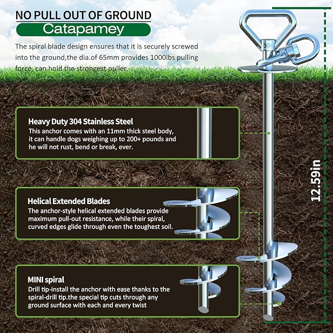 Dog Tie Out Cable and Stake,(up to 200lbs) 360° Swivel Dog Run Anchor -with 15FT Heavy Duty Cable,Runner for Yard-Dog Stake for Yard Outdoor Camping
