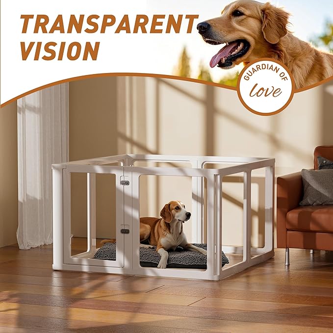 Citylife Clear Acrylic Plastic Dog Playpen Indoor,for Puppy Cat Rabbit Ferret Transparent Pet Pen,Easy Assemble Whelping Crate Kennel Cage Enclosure for Small & Medium Dogs 8 Panels
