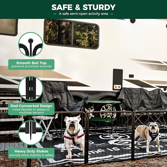 FXW Rollick Unleashed Dog Playpen for Indoor, Yard, RV Camping, 24 inch 48 Panels for Small and Puppy Dogs, Black│Patented