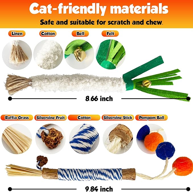 Catnip 6PCS Chew Stick with Wrapped Cotton Rope – Natural Dental Care Cat Toy for Teeth Cleaning & Gum Health, Satisfies Chewing Instincts, Safe & Long-Lasting Kitten Teething Toy