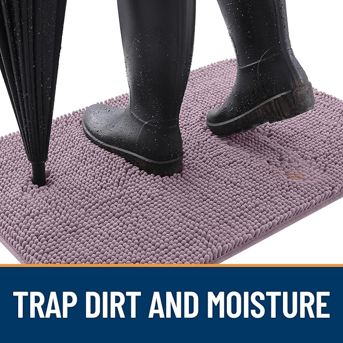 OLANLY Dog Door Mat for Muddy Paws 47x24, Absorbs Moisture and Dirt, Absorbent Non-Slip Washable Doormat, Quick Dry Chenille Mud Mat for Dogs, Entry Indoor Entryway Carpet for Inside Floor, Deep Plum