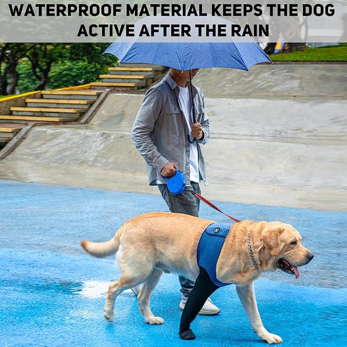 COODEO Dog Socks to Prevent Licking Paws, Healing Boots & Paw Protectors with Non-Slip Bottoms for Wound Protection, Waterproof Sleeve Shoes for Licking（Blue，L_Left