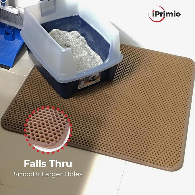 iPrimioJUMBO Size Cat Litter Trapper - EZ Clean (Brown/Tan) - 32 inches by 30 inches/Super Big. Exclusive Water Proof Layer and Puppy Pad Option. Patent Pending.