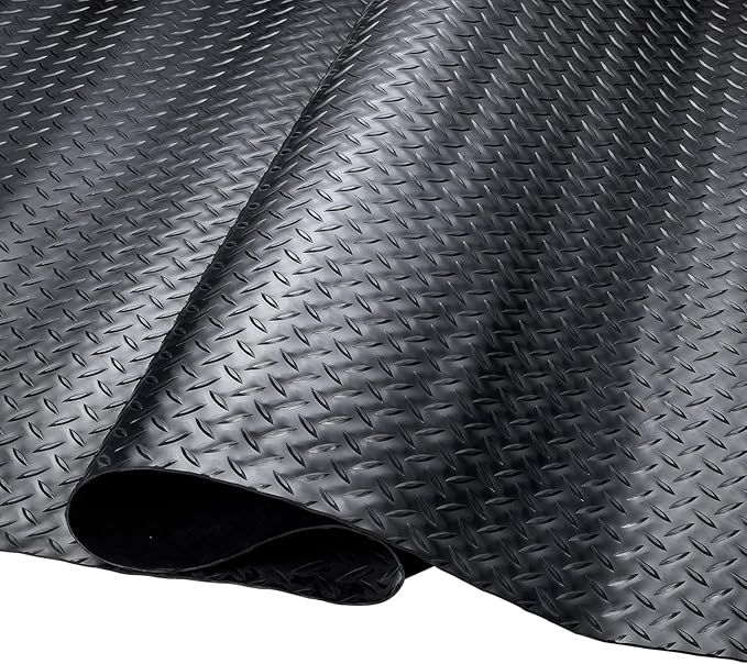 SEAL 5 x 15 Ft Premium Garage Floor Mat, Solid 2.8mm Thickened Black Commercial Grade Heavy Duty Parking Mat for Garage Floor, Golf Cart, Water/Stain Resistant Floor Runner (Embossed Diamond Plate)