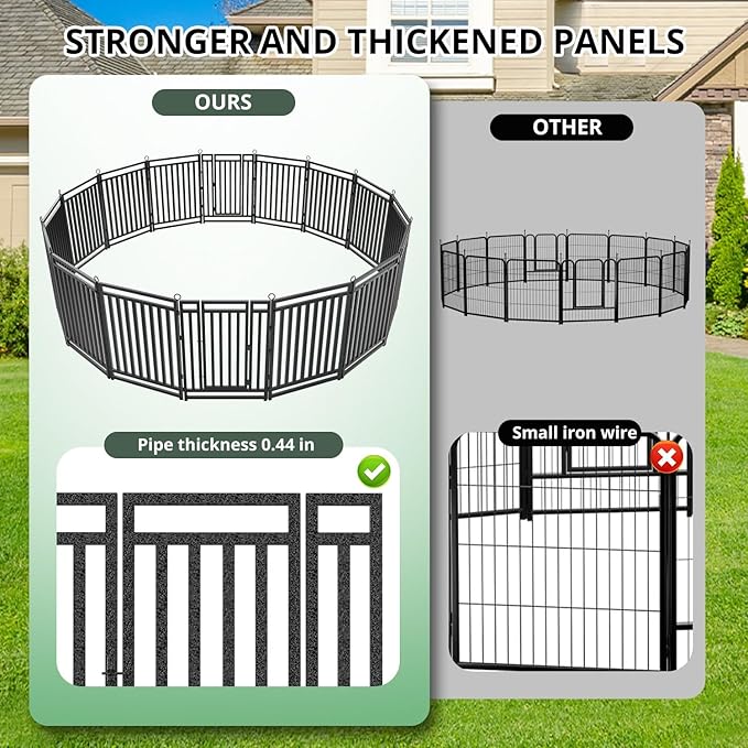 Dog Fence Outdoor Indoor, 40" Inch Height 40 Panels Dog Playpen for Large/Medium/Small Dogs Metal Dog Pen for Yard Camping and RV | Black-Silver