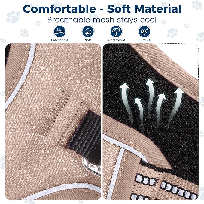 Funfox Dog Harness No Pull, Adjustable Pet Vest Harness, Super Soft Material with Vertical Handle Easy Control, Reflective Night Walking, 2 Leash Clips for Large Dogs, Brown, L