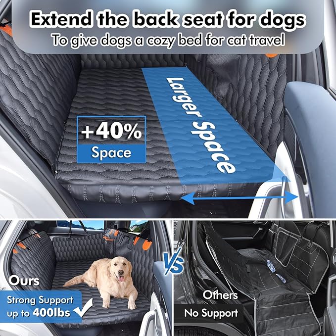 3-in-1 Convertible PU Leather Dog Car Seat Extender & Booster Seat – 400lb Capacity, Waterproof, Hard Bottom, Scratch-Proof Hammock for Cars & SUVs-L