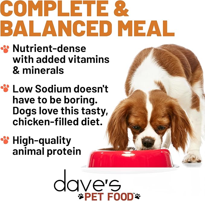Dave's Pet Food Restricted Sodium Diet for Dogs, Chicken Pate Recipe, 13.2 oz Canned Dog Food, Case of 12