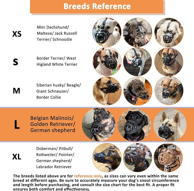 BARKLESS Dog Muzzle, Basket Muzzle for Biting, Chewing and Scavenging, Humane Cage Mouth Cover, Perfect for Grooming and Training Large Aggressive Reactive Dogs (L, Black)