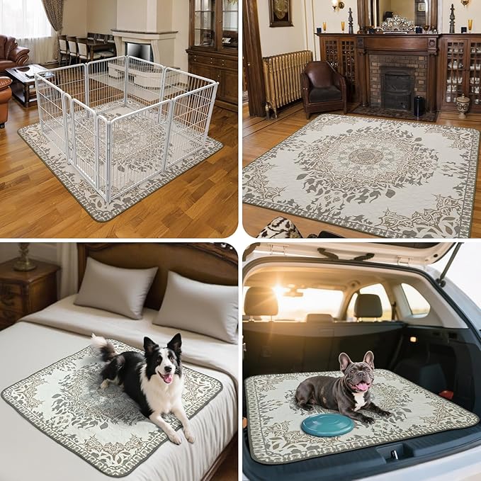 FXW Washable Pee Pads for Dogs, Puppy Pads with Super Absorbent, Specifically Designed for 42inch Cages, 41" × 27" Rectangle, Boho, 2 Packs
